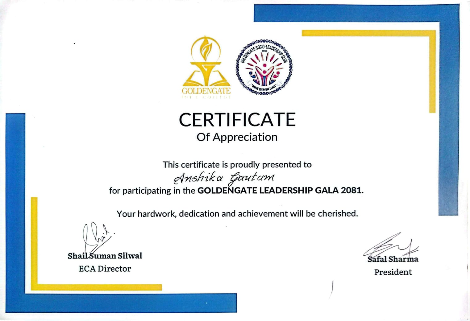 Certificate of Appreciation
